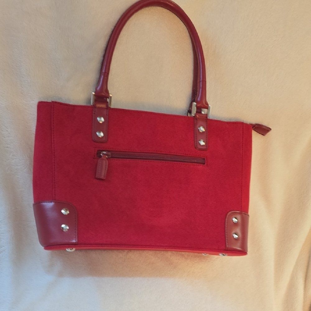 Sandol Living Fashion Red Faux Suede Embroidered Handbag - Picture 6 of 11
